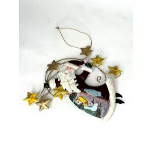 1990s Hand Painted Santa Metal Quirky Ornament